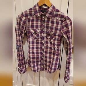 Maison Scotch Seasonal Favorite Button Plaid Shirt Star Elbow Patch Size Petite